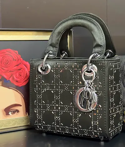 Dior Black Mini LadyDior Style Handbag with Silver Charm -