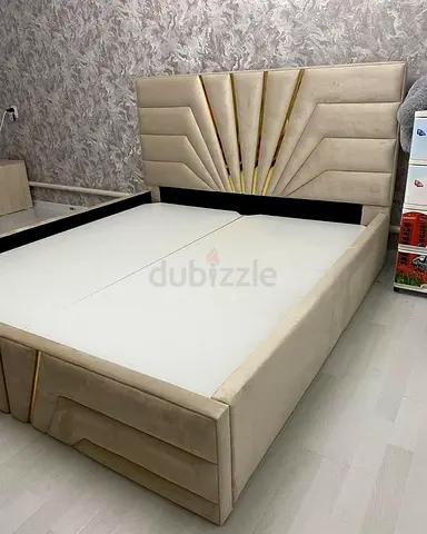 Upholstered King-Size Bed Frame with Decorative Headboard