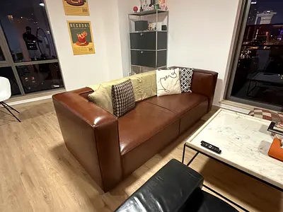 Brown Leather 3-Seater Sofa in Good Condition