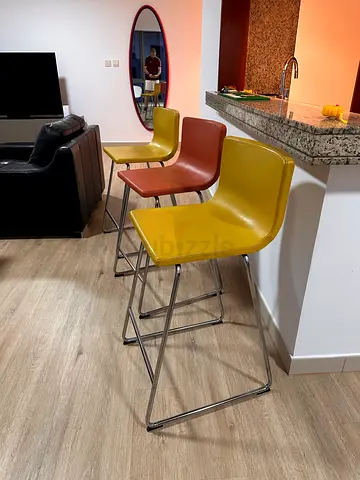 Set of 3 Retro Bar Stools with Metal Frames (Yellow  Orange)