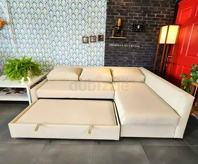IKEA Friheten Sofa Cumbed Beige L-Shaped Sectional Sofa with Pull-Out Bed and Storage
