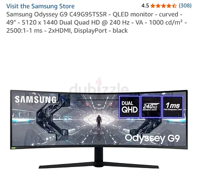 Selling: Samsung Odyssey G9 49-inch Curved QLED Dual QHD Monitor (240Hz, 1ms)