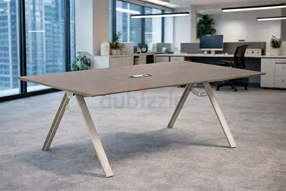 Modern Oak Meeting Tables with Cable Management - Conference Table with Metal Legs For Office