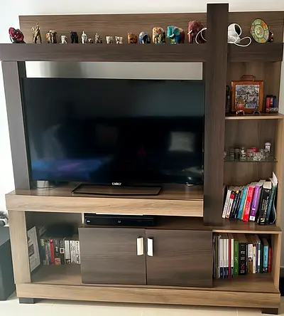 Wooden TV Entertainment Unit with Shelves and Cabinets