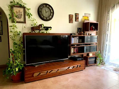 Wooden TV Entertainment Unit Italian made, with Shelves and Storage - Well Kept