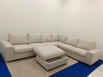 Ikea light beige corner sofa with ottoman