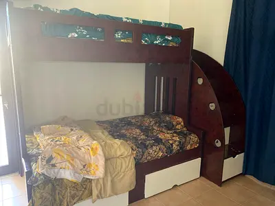 Solid Wood Bunk Bed with Built-in Stairs and Storage - Dark Finish