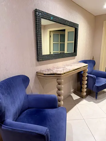 Stylish Blue Accent Chairs and Decorative Table