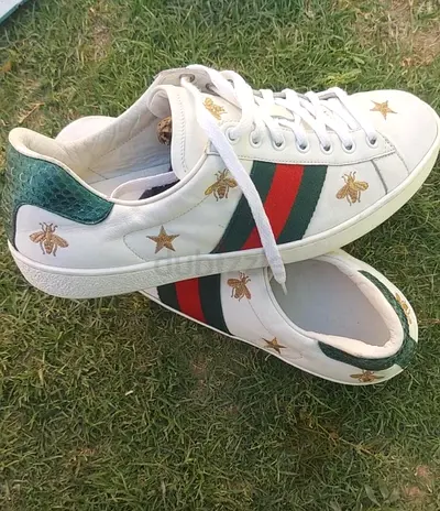 Gucci white Lather Ace Star and Bee Embroidered Sneakers