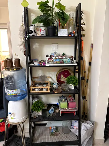 Black 5-tier open shelving unit — used display/bookcase