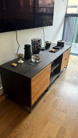 Modern Industrial TV Media Console - Wood  Black Finish