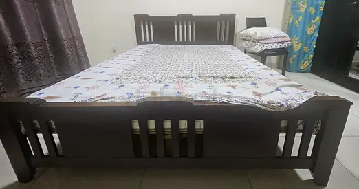 Solid Wooden Double Bed with Headboard and Footboard — with Orthopedic Mattress -  Good Condition