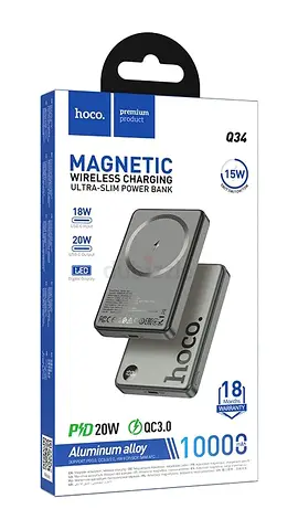 HOCO | Q34 Clever 10000mAh Magnetic Wireless Power Bank | PD 20W USB-C + 15W/10W/7.5W/5W Wireless