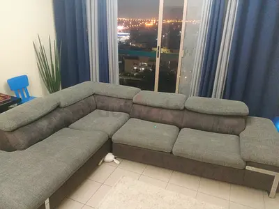 L-shaped Grey Fabric Corner Sofa - Comfortable 4-seater Sectional