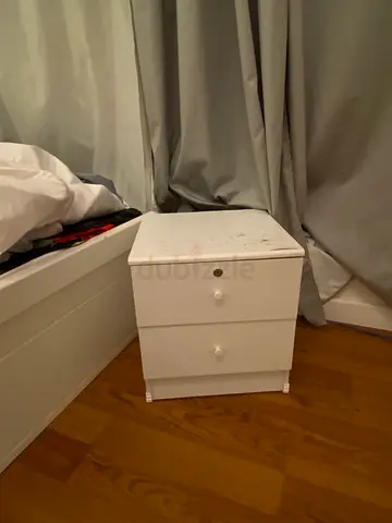 White Two-Drawer Nightstand with Keys