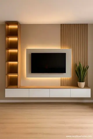 Modern Wall-mounted Entertainment Center with LED Lighting
