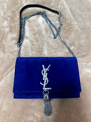 Preowned YSL blue suede chain shoulder bag with tassel