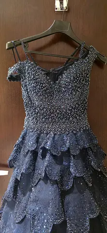 My navy shimmering sequined evening dress with layered bottom