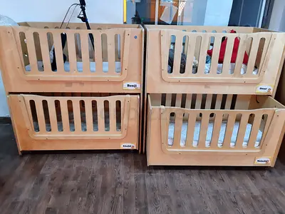 Set of 4 Wooden Baby Cribs / Stackable Bassinets - Natural Finish