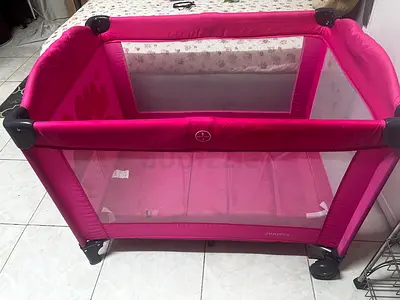 Bright Pink Baby Playpen with Mattress