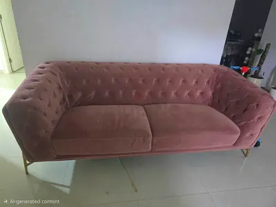 Pink Velvet 3-Seater Sofa with Tufted Back and Gold Legs