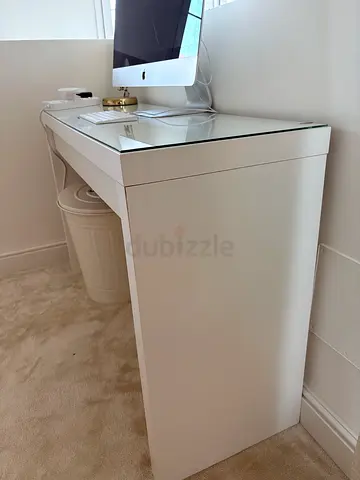 Glass top white desk/Make-up table