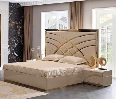 Brand New King Size Bed With Golden Strips - Fully Customizable - UAE Sharjah Made
