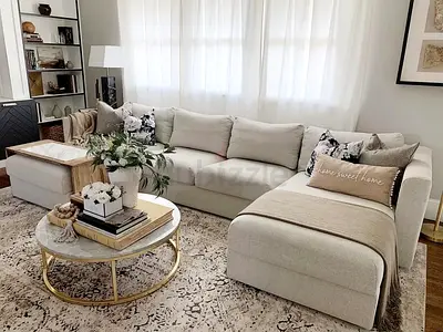 Vimle Light Beige L-Shaped Fabric Sofa with Chaise - Comfortable Modern Design