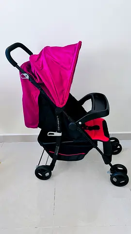 Lightweight Pink Baby Stroller with Snack Tray and Canopy - Good Condition