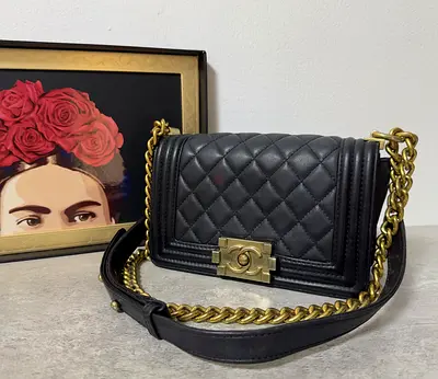 mini Leboy Black Quilted Leather Chain Shoulder Bag with Gold Hardware