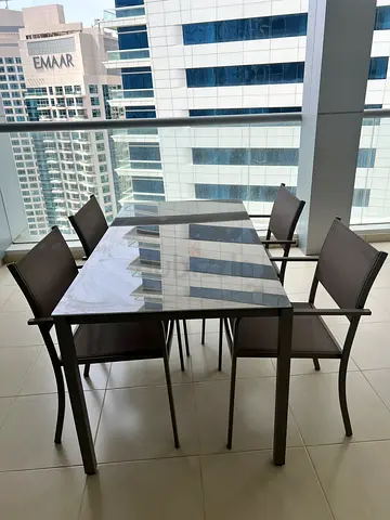 6-Seater Glass Top Dining Set with Metal Frame