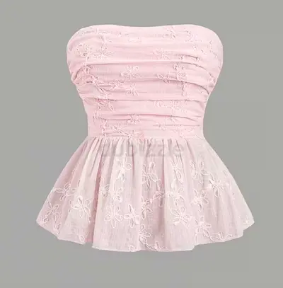 Light Pink Strapless Embroidered Peplum Top - Size Unknown