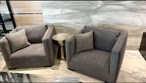 Pair of Modern Grey Fabric Armchairs — Comfortable Club Chairs