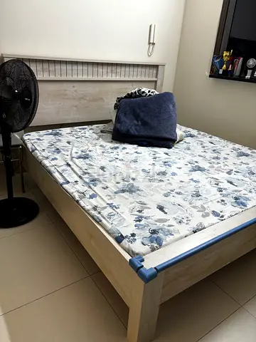 King size wooden bed frame with mattress - light oak from Pan Home