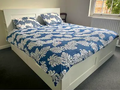 IKEA White BRIMNES King Storage Bed with IKEA Mattress 180 x 200 cm
