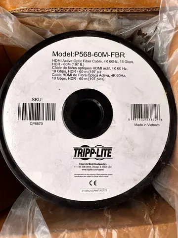Tripp Lite P568-60M-FBR Active Optical HDMI Cable Reel - 60m (4K, 18 Gbps)