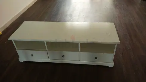 White Wooden TV Stand / Media Console with Drawers