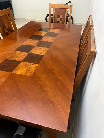 Solid Wood Dining Table with Inlaid Chessboard Pattern (6-seater)