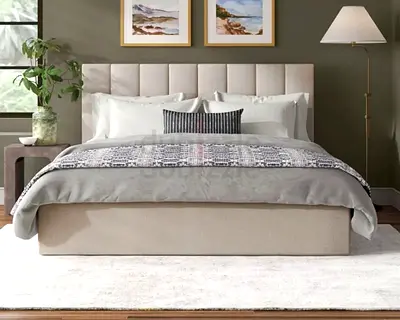 Brand New My beige upholstered bed frame with padded headboard