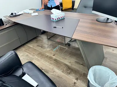 L-shaped Executive Office Desk with Return - Walnut Finish