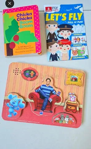 BUNDLE Blues Clues wooden puzzle sound toy + Chicks Chicka Boom Boom bill martin Kids educational