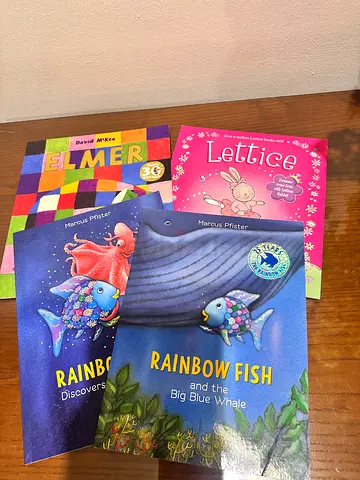 Set of 4 Childrens Picture Books — Rainbow Fish, Elmer  Lettice (Good Condition)