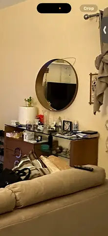 Wooden Console Table / Sideboard with Round Wall Mirror - Good Condition