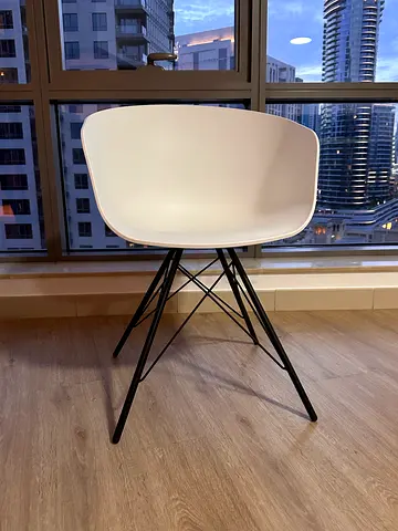 2 off White Modern  Dining/Chairs with Black Metal Legs