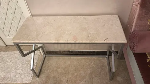 Slim Marble-Top Console Table with Silver Geometric Base