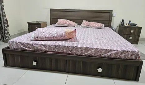 King Size Wooden Cot - Dark Wood with Orthopaedic Mattress