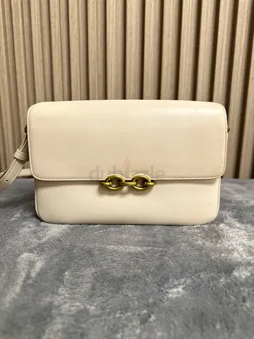 Preowned Saint Laurent Le Maillon Cream leather crossbody bag with gold clasp