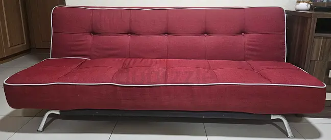 Red Fabric Sofa Bed / Futon - Comfortable 3-Seater