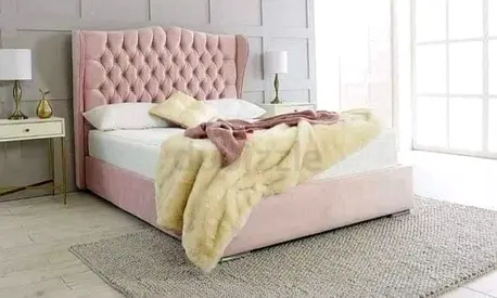 Elegant king size fully customisable bedframe with soft Fabric, Hydraulic storage can be installed