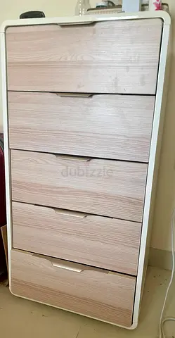 Home Centre 5-drawer chest - light wood finish with white frame